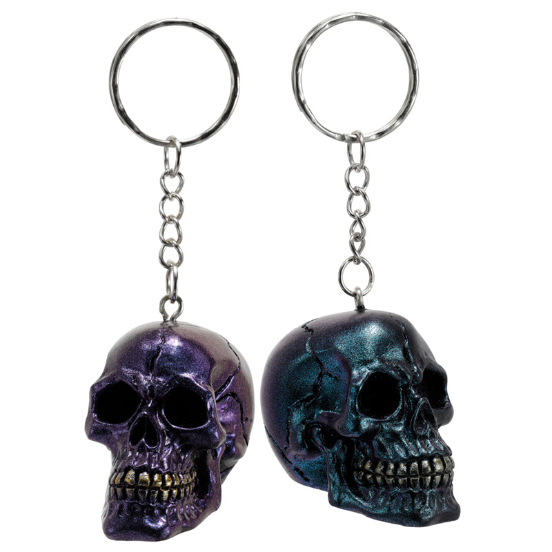 SK279_001 Novelty Keyring - Skulls and Roses Metallic Skull - Image 1