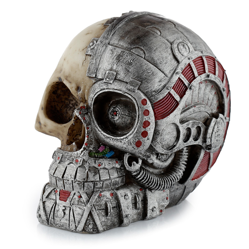 SK329_001 Fantasy Steampunk Skull Ornament - Half Robot Head - Image 1