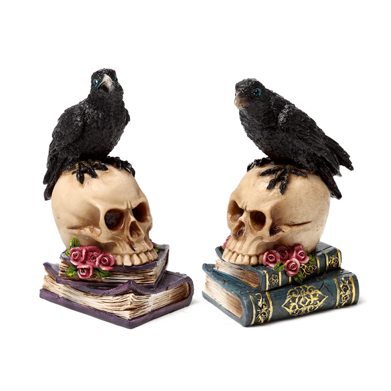 SK392_001 Decorative Ornament - Crow on Skull & Books - Image 1
