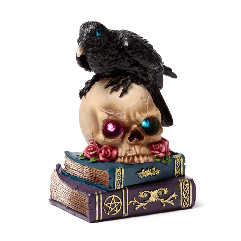SK393_001 Decorative LED Ornament - Crow on Skull & Books - Image 1