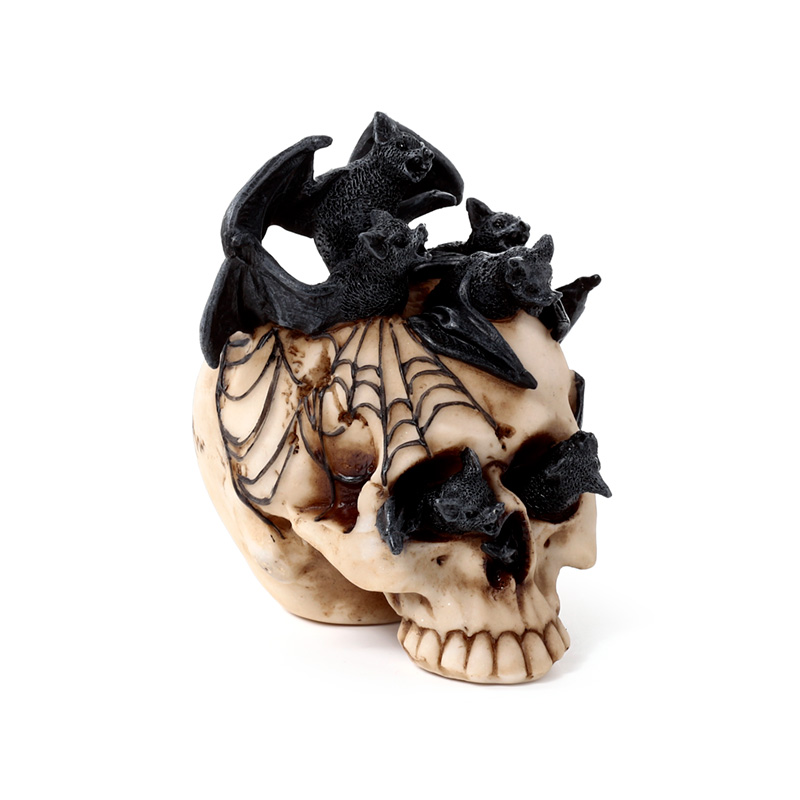 SK400_001 Decorative Ornament - Skull with Bats Crawling Inside - Image 1