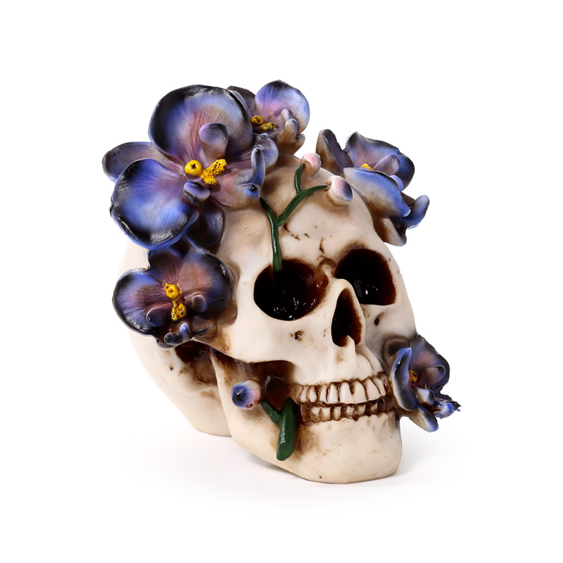 SK402_001 Decorative Ornament - Skull with Purple Vine Flowers - Image 1