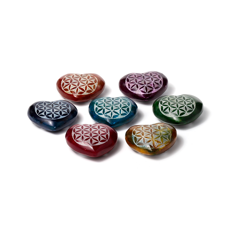 SOB36_001 Carved Soapstone Ashcatcher Incense Burner - Chakra Heart Shaped Flower of Life - Image 1