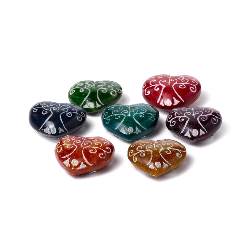 SOB38_001 Carved Soapstone Ashcatcher Incense Burner - Chakra Heart Shaped Tree of Life - Image 1