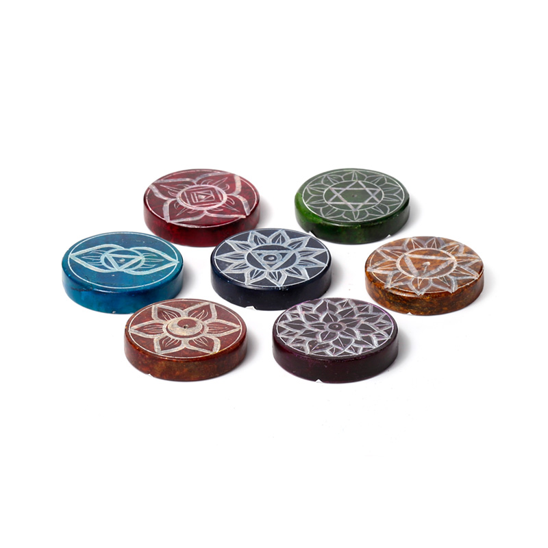 SOB39_001 Carved Soapstone Ashcatcher Incense Burner - Chakra Round - Image 1
