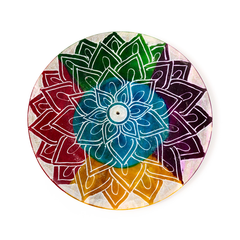 SOB42_001 Carved Soapstone Incense Burner Dish - Chakra Lotus - Image 1