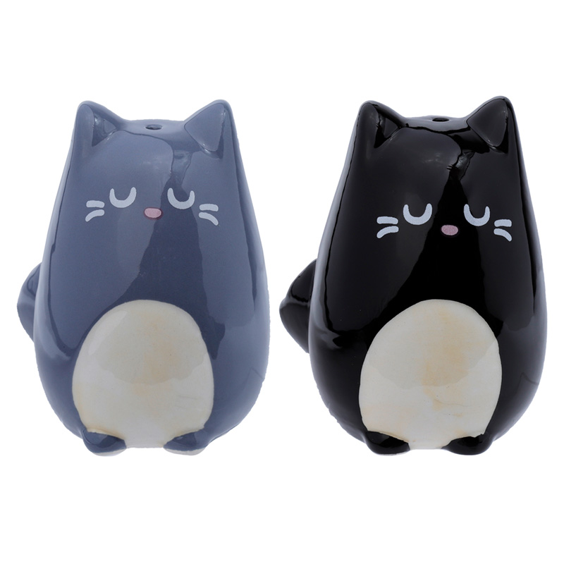 SP88_001 Ceramic Salt & Pepper Set - Feline Fine Black & Grey Cats - Image 1