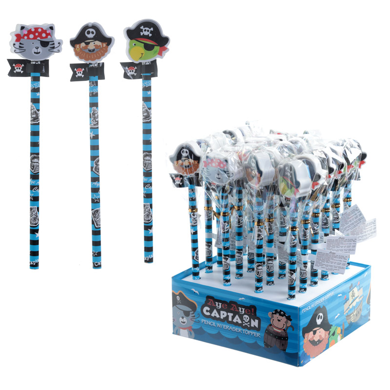 STA64_001 Fun Pirate Design Pencil and Eraser Set - Image 1