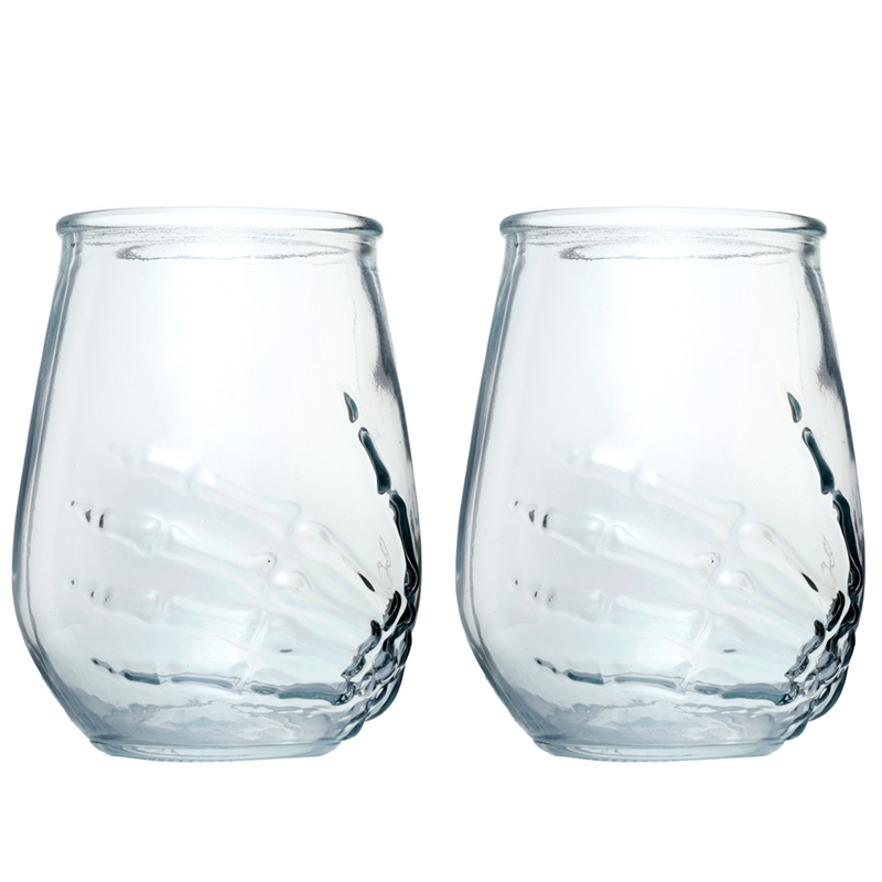 TUMB12_001 Skeleton Hand Set of 2 Glass Tumblers - Image 1
