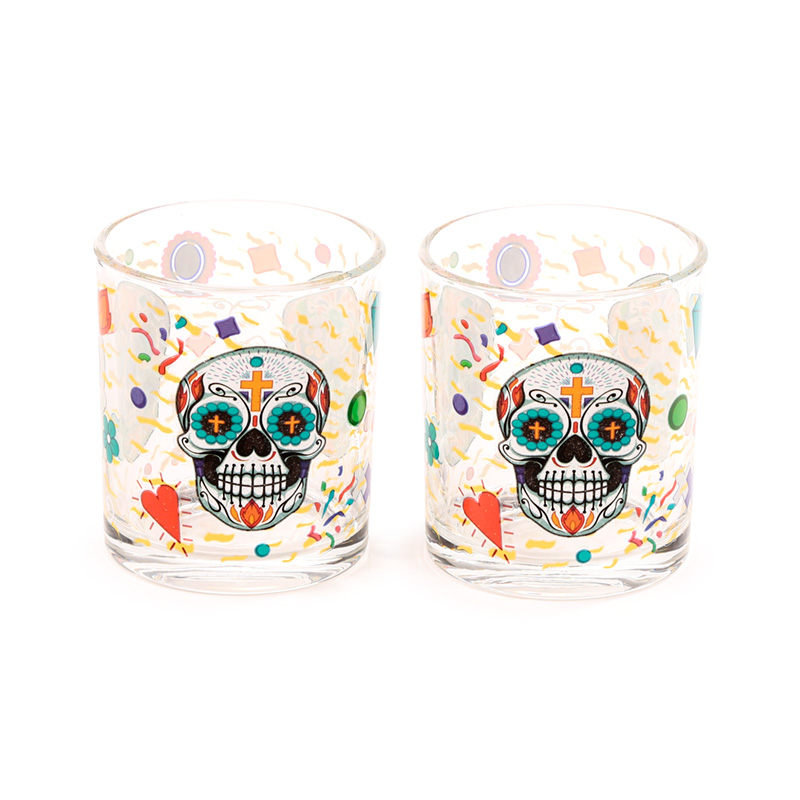 TUMB15_001 Glass Tumbler Set of 2 250ml - Day of the Dead - Image 1