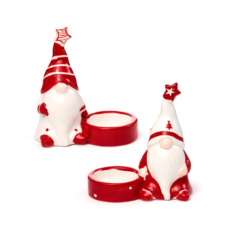 XCAND84_001 Ceramic Tea Light Candle Holder - Christmas Gonk - Image 1