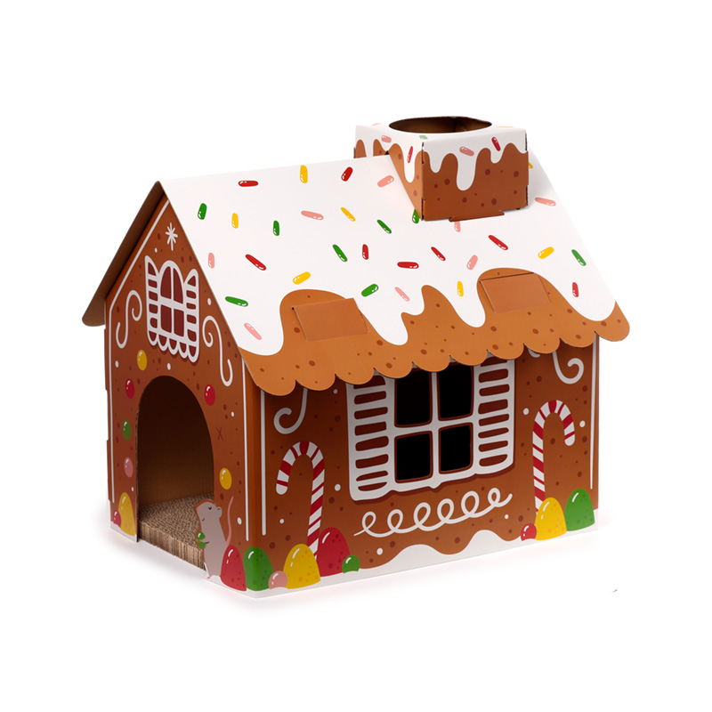 XCATH04_001 Cardboard Cat Den Playhouse - Christmas Gingerbread House - Image 1