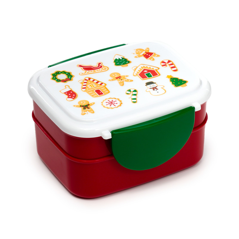 XLBOX113_001 Bento Clip Lock Lunch Box with Cutlery - Christmas Baker Street Gingerbread - Image 1