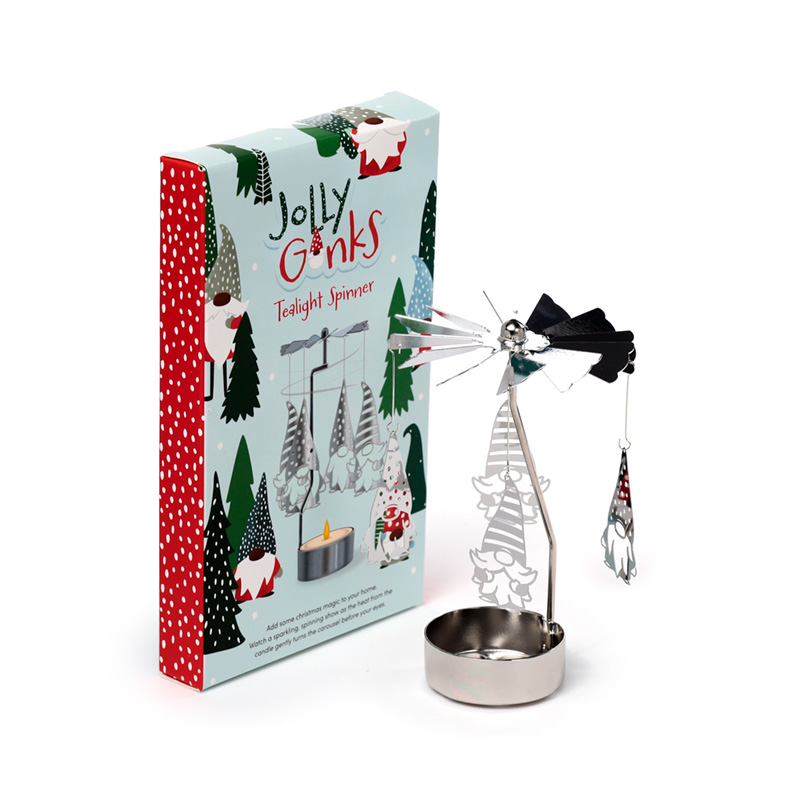 XSPIN47_001 Spinning Tea Light Carousel Candle Holder - Christmas Gonk - Image 1